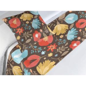 Ambesonne Floral Bed Runner Set, Roses Lavender Eucalyptus Watercolor Valentine’s Day Romantic Concept, Decorative Bedding Scarf and a Pillow Sham for Hotels Homes, Twin, Purple Grey and Off White(Vermilion and Pale Blue)