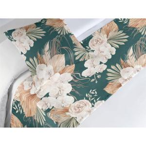 Ambesonne Floral Bed Runner Set, Roses Lavender Eucalyptus Watercolor Valentine’s Day Romantic Concept, Decorative Bedding Scarf and a Pillow Sham for Hotels Homes, Twin, Purple Grey and Off White(Pale Brown Dark Teal)