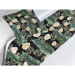 Ambesonne Floral Bed Runner Set, Roses Lavender Eucalyptus Watercolor Valentine’s Day Romantic Concept, Decorative Bedding Scarf and a Pillow Sham for Hotels Homes, Twin, Purple Grey and Off White(Jade Green and Champagne)