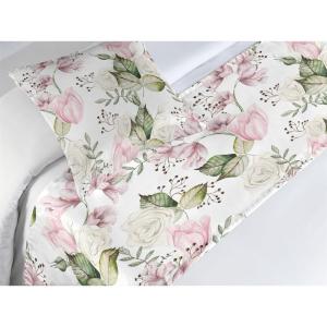 Ambesonne Floral Bed Runner Set, Roses Lavender Eucalyptus Watercolor Valentine’s Day Romantic Concept, Decorative Bedding Scarf and a Pillow Sham for Hotels Homes, Twin, Purple Grey and Off White(Pale Pink and Laurel Green)