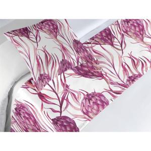 Ambesonne Floral Bed Runner Set, Roses Lavender Eucalyptus Watercolor Valentine’s Day Romantic Concept, Decorative Bedding Scarf and a Pillow Sham for Hotels Homes, Twin, Purple Grey and Off White(Dark Magenta White)