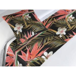 Ambesonne Floral Bed Runner Set, Valentine’s Day Romantic Concept Watercolor Hydrangeas Roses Birds, Decorative Bedding Scarf and 2 Pillow Shams for Hotels Homes, Queen, Soft Pink Pistachio Green(Dark Coral and Fern Green)