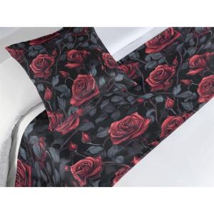 Ambesonne Floral Bed Runner Set, Valentine’s Day Romantic Concept Watercolor Hydrangeas Roses Birds, Decorative Bedding Scarf and 2 Pillow Shams for Hotels Homes, Queen, Soft Pink Pistachio Green(Red Blue Grey Dark Grey)