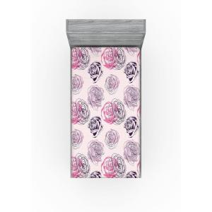 Ambesonne Floral Fitted Sheet, Romantic Valentine’s Day Theme Overlapping Simplistic Rose Flowers Art, Decorative Soft Fabric Bedding All-Round Elastic Pocket, Full Size, Pale Salmon and Blush(Dark Purple Grey Pink)