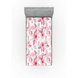 Ambesonne Floral Fitted Sheet, Roses Lavender Eucalyptus Watercolor Valentine’s Day Romantic Concept, Decorative Soft Fabric Bedding All-Round Elastic Pocket, Full Size, Purple Grey and Off White(Pastel Pink and Pale Fuchsia)
