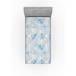 Ambesonne Floral Fitted Sheet, Roses Lavender Eucalyptus Watercolor Valentine’s Day Romantic Concept, Decorative Soft Fabric Bedding All-Round Elastic Pocket, Full Size, Purple Grey and Off White(Sky Blue Pale Yellow)