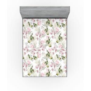 Ambesonne Floral Fitted Sheet, Roses Lavender Eucalyptus Watercolor Valentine’s Day Romantic Concept, Decorative Soft Fabric Bedding All-Round Elastic Pocket, Full Size, Purple Grey and Off White(Pale Pink and Laurel Green)