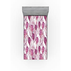 Ambesonne Floral Fitted Sheet, Roses Lavender Eucalyptus Watercolor Valentine’s Day Romantic Concept, Decorative Soft Fabric Bedding All-Round Elastic Pocket, Full Size, Purple Grey and Off White(Dark Magenta White)