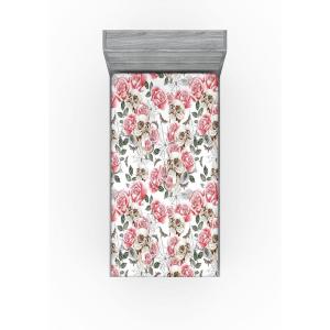 Ambesonne Floral Fitted Sheet, Valentine’s Day Romantic Concept Watercolor Hydrangeas Roses Birds, Decorative Soft Bedding All-Round Elastic Pocket, California King, Soft Pink Pistachio Green(Pastel Pink and Laurel Green)