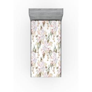 Ambesonne Floral Fitted Sheet, Valentine’s Day Romantic Concept Watercolor Hydrangeas Roses Birds, Decorative Soft Bedding All-Round Elastic Pocket, California King, Soft Pink Pistachio Green(Pale Ceil Blue Green)