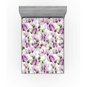 Ambesonne Floral Fitted Sheet, Valentine’s Day Romantic Concept Watercolor Hydrangeas Roses Birds, Decorative Soft Bedding All-Round Elastic Pocket, California King, Soft Pink Pistachio Green(Pale Fuchsia Reseda Green)
