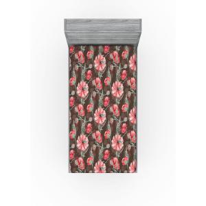 Ambesonne Floral Fitted Sheet, Valentine’s Day Theme Vintage Style Romantic Roses Pattern Plot, Decorative Soft Fabric Bedding All-Round Elastic Pocket, Twin Size, Dark Fuchsia and Slate Blue(Coral Blush and Brown)