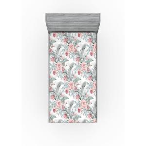 Ambesonne Floral Fitted Sheet, Valentine’s Day Theme Vintage Style Romantic Roses Pattern Plot, Decorative Soft Fabric Bedding All-Round Elastic Pocket, Twin Size, Dark Fuchsia and Slate Blue(Coral and Pale Reseda Green)