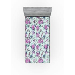 Ambesonne Floral Fitted Sheet, Valentine’s Day Theme Vintage Style Romantic Roses Pattern Plot, Decorative Soft Fabric Bedding All-Round Elastic Pocket, Twin Size, Dark Fuchsia and Slate Blue(Pale Purple Grey Teal)