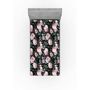 Ambesonne Floral Fitted Sheet, Valentine’s Day Theme Vintage Style Romantic Roses Pattern Plot, Decorative Soft Fabric Bedding All-Round Elastic Pocket, Twin Size, Dark Fuchsia and Slate Blue(Soft Pink and Hunter Green)
