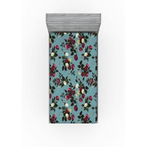 Ambesonne Floral Fitted Sheet, Valentine’s Day Theme Vintage Style Romantic Roses Pattern Plot, Decorative Soft Fabric Bedding All-Round Elastic Pocket, Twin Size, Dark Fuchsia and Slate Blue(Dark Fuchsia and Slate Blue)