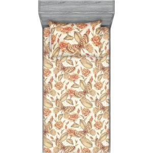 Ambesonne Floral Fitted Sheet & Pillow Sham Set, Monochrome Lily Flowers Valentine’s Day Concept Retro Illustration, Decorative Printed 3 Piece Bedding Decor Set, Full, Charcoal Grey and White(Pale Rust and Sand Brown)