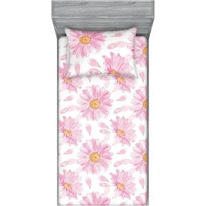 Ambesonne Floral Fitted Sheet & Pillow Sham Set, Monochrome Lily Flowers Valentine’s Day Concept Retro Illustration, Decorative Printed 3 Piece Bedding Decor Set, Full, Charcoal Grey and White(Soft Pink and Sand Brown)