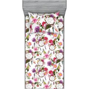 Ambesonne Floral Fitted Sheet & Pillow Sham Set, Monochrome Lily Flowers Valentine’s Day Concept Retro Illustration, Decorative Printed 3 Piece Bedding Decor Set, Full, Charcoal Grey and White(Soft Pink and Pale Purple)