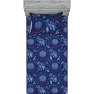 Ambesonne Floral Fitted Sheet & Pillow Sham Set, Monochrome Lily Flowers Valentine’s Day Concept Retro Illustration, Decorative Printed 3 Piece Bedding Decor Set, Full, Charcoal Grey and White(Sky Blue and Dark Purple)