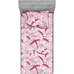 Ambesonne Floral Fitted Sheet & Pillow Sham Set, Monochrome Lily Flowers Valentine’s Day Concept Retro Illustration, Decorative Printed 3 Piece Bedding Decor Set, Full, Charcoal Grey and White(Pastel Pink and Blush)