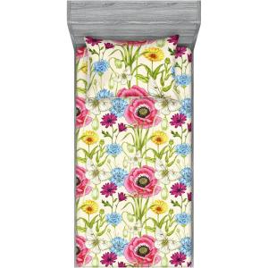 Ambesonne Floral Fitted Sheet & Pillow Sham Set, Monochrome Lily Flowers Valentine’s Day Concept Retro Illustration, Decorative Printed 3 Piece Bedding Decor Set, Full, Charcoal Grey and White(Apple Green and Dark Pink)