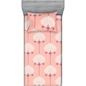 Ambesonne Floral Fitted Sheet & Pillow Sham Set, Monochrome Lily Flowers Valentine’s Day Concept Retro Illustration, Decorative Printed 3 Piece Bedding Decor Set, Full, Charcoal Grey and White(Dried Rose Blush and White)