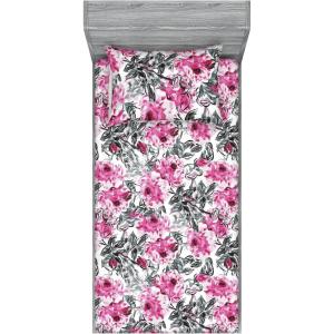 Ambesonne Floral Fitted Sheet & Pillow Sham Set, Monochrome Lily Flowers Valentine’s Day Concept Retro Illustration, Decorative Printed 3 Piece Bedding Decor Set, Full, Charcoal Grey and White(Pale Fuchsia Grey and White)