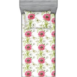 Ambesonne Floral Fitted Sheet & Pillow Sham Set, Monochrome Lily Flowers Valentine’s Day Concept Retro Illustration, Decorative Printed 3 Piece Bedding Decor Set, Full, Charcoal Grey and White(Dark Pink and Olive Green)