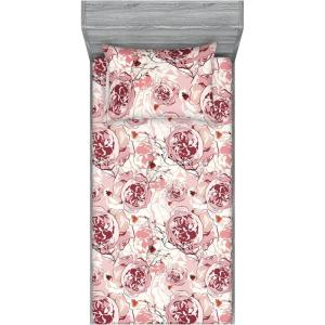 Ambesonne Floral Fitted Sheet & Pillow Sham Set, Monochrome Lily Flowers Valentine’s Day Concept Retro Illustration, Decorative Printed 3 Piece Bedding Decor Set, Full, Charcoal Grey and White(Pale Maroon Blush and Ginger)