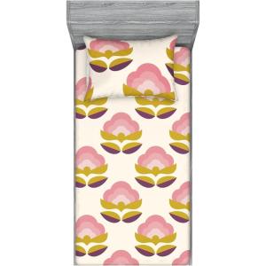 Ambesonne Floral Fitted Sheet & Pillow Sham Set, Monochrome Lily Flowers Valentine’s Day Concept Retro Illustration, Decorative Printed 3 Piece Bedding Decor Set, Full, Charcoal Grey and White(Dark Yellow and Dried Rose)