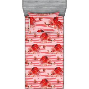 Ambesonne Floral Fitted Sheet & Pillow Sham Set, Monochrome Lily Flowers Valentine’s Day Concept Retro Illustration, Decorative Printed 3 Piece Bedding Decor Set, Full, Charcoal Grey and White(Dark Pink Coral and Blush)