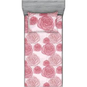 Ambesonne Floral Fitted Sheet & Pillow Sham Set, Monochrome Lily Flowers Valentine’s Day Concept Retro Illustration, Decorative Printed 3 Piece Bedding Decor Set, Full, Charcoal Grey and White(Pale Ruby Grey Pink)