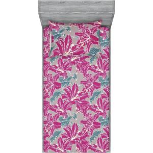Ambesonne Floral Fitted Sheet & Pillow Sham Set, Romantic Valentine’s Day Theme Overlapping Simplistic Rose Flowers Art, Decorative Printed 3 Piece Bedding Decor Set, Calking, Pale Salmon and Blush(Soft Pink Slate Blue)