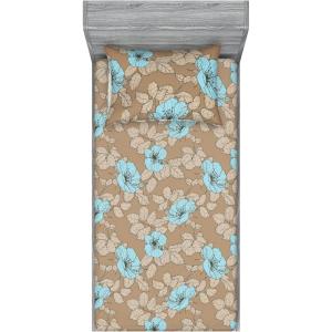 Ambesonne Floral Fitted Sheet & Pillow Sham Set, Romantic Valentine’s Day Theme Overlapping Simplistic Rose Flowers Art, Decorative Printed 3 Piece Bedding Decor Set, Calking, Pale Salmon and Blush(Pale Brown and Soft Blue)