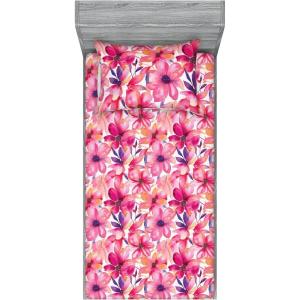 Ambesonne Floral Fitted Sheet & Pillow Sham Set, Romantic Valentine’s Day Theme Overlapping Simplistic Rose Flowers Art, Decorative Printed 3 Piece Bedding Decor Set, Calking, Pale Salmon and Blush(Hot Pink Blue Violet)