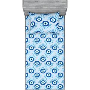 Ambesonne Floral Fitted Sheet & Pillow Sham Set, Romantic Valentine’s Day Theme Overlapping Simplistic Rose Flowers Art, Decorative Printed 3 Piece Bedding Decor Set, Calking, Pale Salmon and Blush(Deep Sky Blue and White)