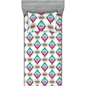 Ambesonne Floral Fitted Sheet & Pillow Sham Set, Romantic Valentine’s Day Theme Overlapping Simplistic Rose Flowers Art, Decorative Printed 3 Piece Bedding Decor Set, Calking, Pale Salmon and Blush(Pink and Dark Seafoam)