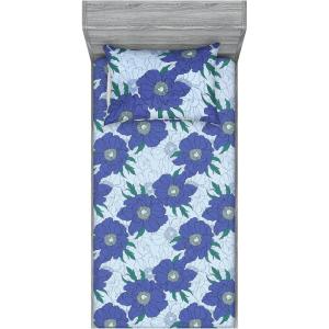 Ambesonne Floral Fitted Sheet & Pillow Sham Set, Romantic Valentine’s Day Theme Overlapping Simplistic Rose Flowers Art, Decorative Printed 3 Piece Bedding Decor Set, Calking, Pale Salmon and Blush(Dark Ceil Blue Fern Green)
