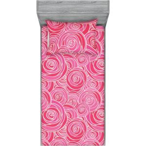 Ambesonne Floral Fitted Sheet & Pillow Sham Set, Romantic Valentine’s Day Theme Overlapping Simplistic Rose Flowers Art, Decorative Printed 3 Piece Bedding Decor Set, Calking, Pale Salmon and Blush(Dark Coral and Soft Pink)