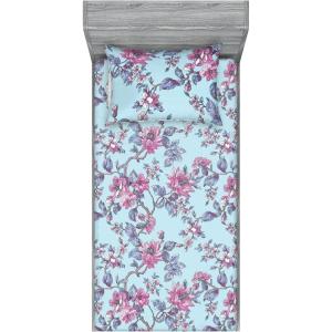 Ambesonne Floral Fitted Sheet & Pillow Sham Set, Romantic Valentine’s Day Theme Overlapping Simplistic Rose Flowers Art, Decorative Printed 3 Piece Bedding Decor Set, Calking, Pale Salmon and Blush(Soft Pink and Purpleblue)