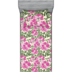 Ambesonne Floral Fitted Sheet & Pillow Sham Set, Romantic Valentine’s Day Theme Overlapping Simplistic Rose Flowers Art, Decorative Printed 3 Piece Bedding Decor Set, Calking, Pale Salmon and Blush(Soft Pink and Sage Green)