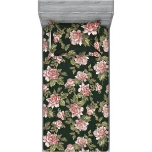Ambesonne Floral Fitted Sheet & Pillow Sham Set, Romantic Valentine’s Day Theme Overlapping Simplistic Rose Flowers Art, Decorative Printed 3 Piece Bedding Decor Set, Calking, Pale Salmon and Blush(Evergreen and Mauve Taupe)