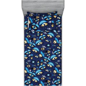 Ambesonne Floral Fitted Sheet & Pillow Sham Set, Romantic Valentine’s Day Theme Overlapping Simplistic Rose Flowers Art, Decorative Printed 3 Piece Bedding Decor Set, Calking, Pale Salmon and Blush(Dark Sky Blue and Mustard)