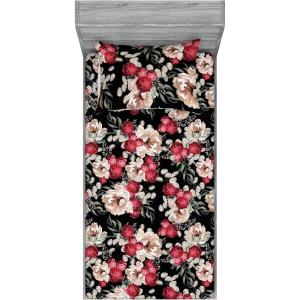 Ambesonne Floral Fitted Sheet & Pillow Sham Set, Roses Lavender Eucalyptus Watercolor Valentine’s Day Romantic Concept, Decorative Printed 2 Piece Bedding Decor Set, Twinxl, Purple Grey and Off White(Raspberry and Reseda Green)