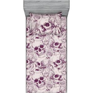 Ambesonne Floral Fitted Sheet & Pillow Sham Set, Roses Lavender Eucalyptus Watercolor Valentine’s Day Romantic Concept, Decorative Printed 2 Piece Bedding Decor Set, Twinxl, Purple Grey and Off White(Plum Pale Mauve)