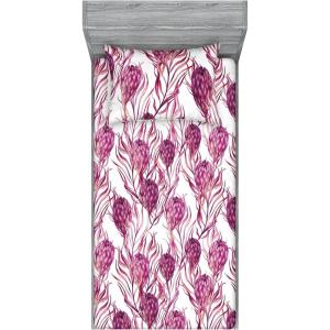 Ambesonne Floral Fitted Sheet & Pillow Sham Set, Roses Lavender Eucalyptus Watercolor Valentine’s Day Romantic Concept, Decorative Printed 2 Piece Bedding Decor Set, Twinxl, Purple Grey and Off White(Dark Magenta White)