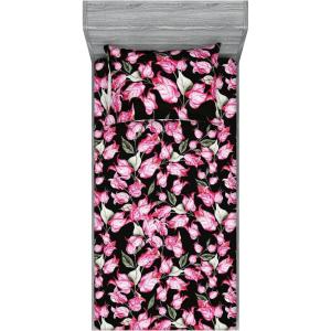 Ambesonne Floral Fitted Sheet & Pillow Sham Set, Roses Lavender Eucalyptus Watercolor Valentine’s Day Romantic Concept, Decorative Printed 2 Piece Bedding Decor Set, Twinxl, Purple Grey and Off White(Hot Pink Reseda Green)