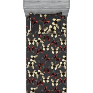 Ambesonne Floral Fitted Sheet & Pillow Sham Set, Roses Lavender Eucalyptus Watercolor Valentine’s Day Romantic Concept, Decorative Printed 2 Piece Bedding Decor Set, Twinxl, Purple Grey and Off White(Vermilion Dusk and Grey)