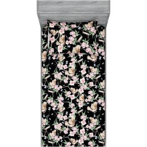 Ambesonne Floral Fitted Sheet & Pillow Sham Set, Roses Lavender Eucalyptus Watercolor Valentine’s Day Romantic Concept, Decorative Printed 2 Piece Bedding Decor Set, Twinxl, Purple Grey and Off White(Pastel Pink Pale Green)